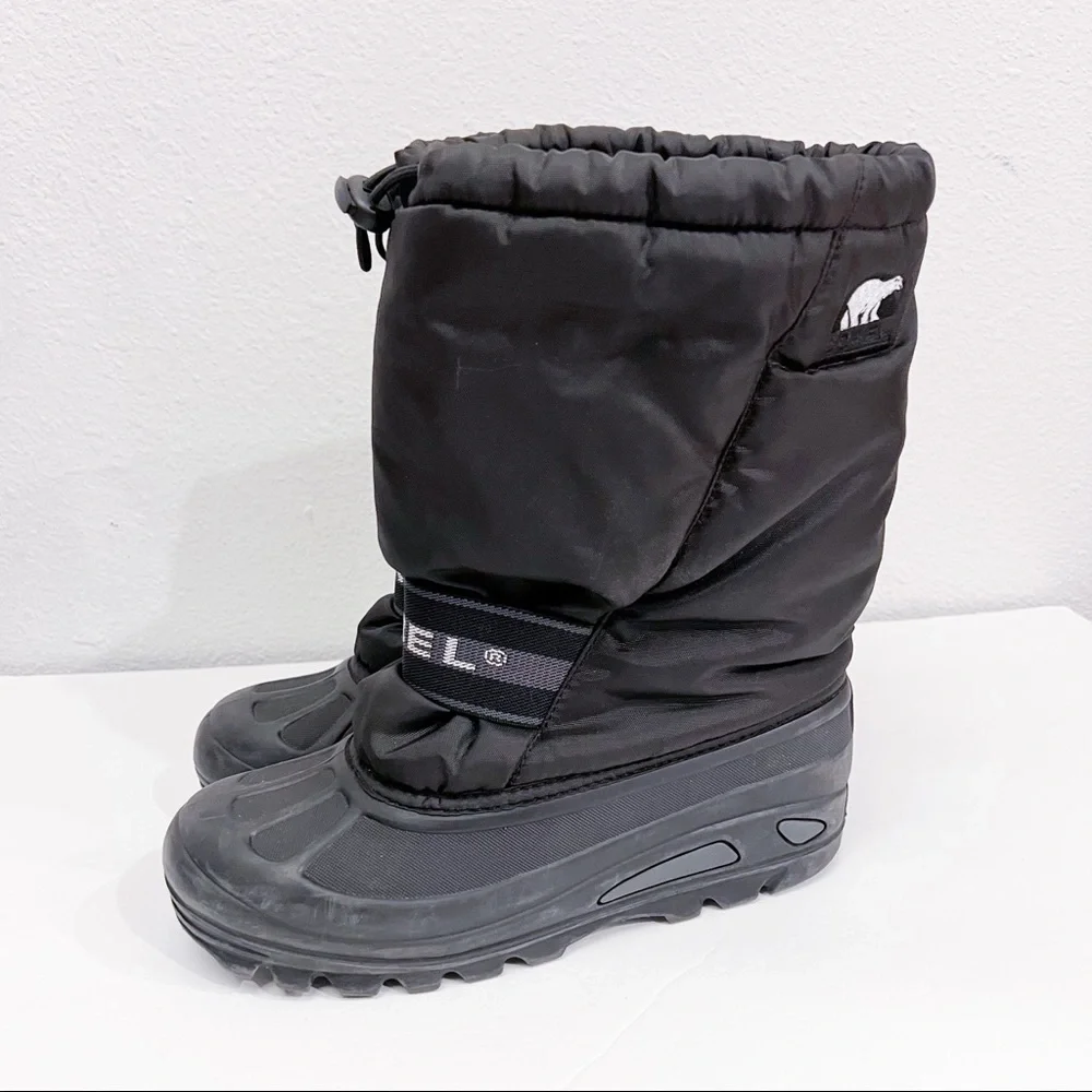 Sorel Cub Winter Insulated Rubber Sole Black Snow Boots Y7 W8.5 - Picture 7 of 16
